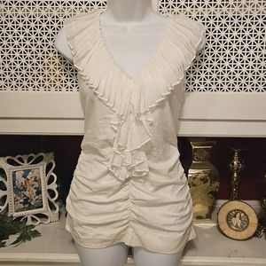 CAbi Ruched Pleat Ruffle Top